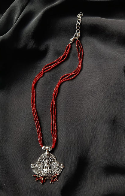 Maroon Hydro Beads Necklace with antique oxidised silver pendant 22 Inch