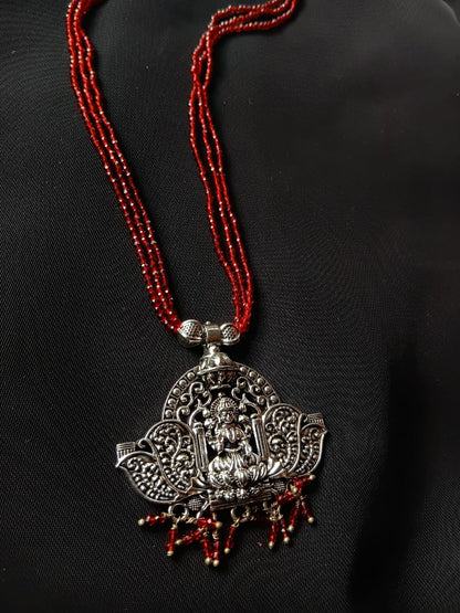 Maroon Hydro Beads Necklace with antique oxidised silver pendant 22 Inch