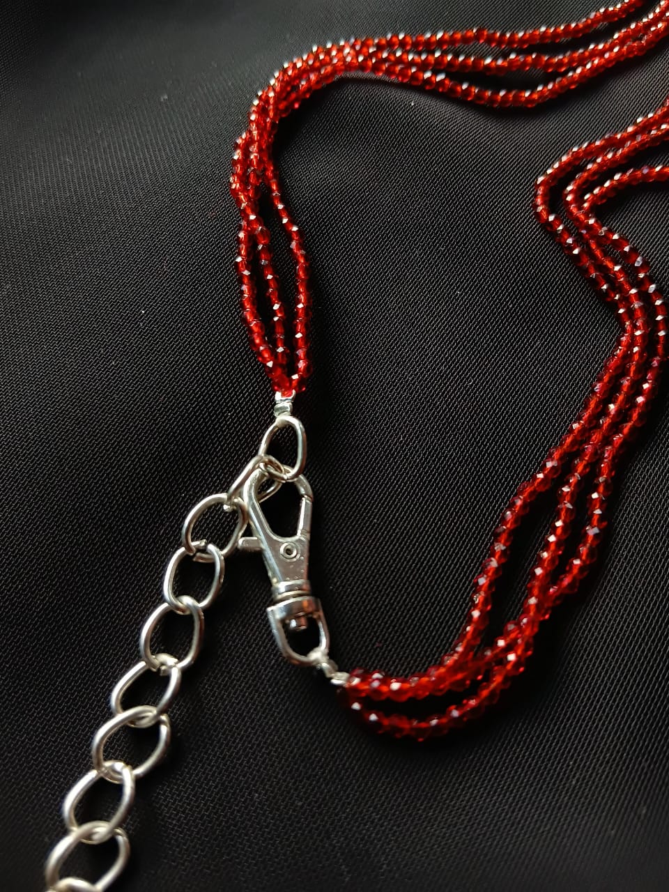 Maroon Hydro Beads Necklace with antique oxidised silver pendant 22 Inch