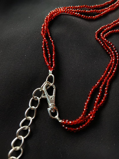 Maroon Hydro Beads Necklace with antique oxidised silver pendant 22 Inch